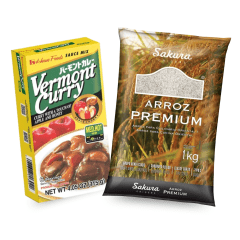 Kit Karê Japones: Pacote de Arroz Sakura Kg + Curry Médio Vermont 115g