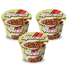 Kit Lamen Coreano Chapaghetti Big Bowl Nongshim com Tempero de Feijão Preto Tostato - 3 Copos