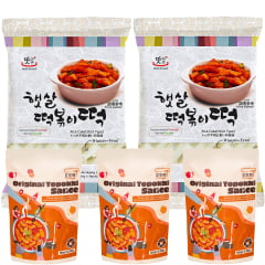 Kit Topokki e Molho Original para Topokki Coreano - 2 Pacotes 600g + 3 Sachês 120g