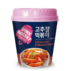 Topokki Bolinho de Arroz Coreano Instantâneo sabor Pimenta Gochujang ( Chilli Paste) Pink Rocket Copo - 120 gramas