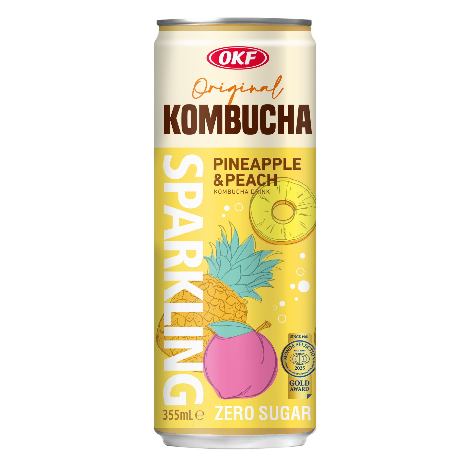 Kombucha Gaseificada Abacaxi e Pêssego Zero Açúcar OKF 355ml