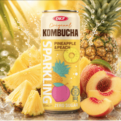 Kombucha Gaseificada Abacaxi e Pêssego Zero Açúcar OKF 355ml