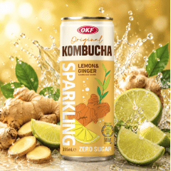 Kombucha Gaseificada Limão e Gengibre Zero Açúcar OKF 355ml