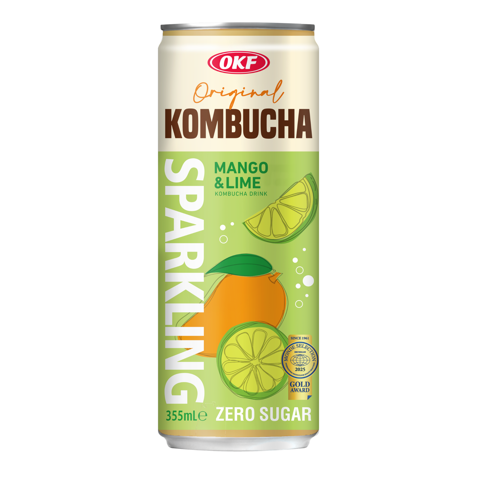 Kombucha Gaseificada Manga e Limão Zero Açúcar OKF 355ml
