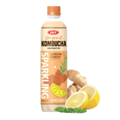 Caixa de Bebida Gaseificada de Chá Kombucha com Limão e Gengibre OKF 500 mL - 24 Garrafas
