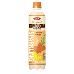 Caixa de Bebida Gaseificada de Chá Kombucha com Limão e Gengibre OKF 500 mL - 24 Garrafas