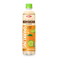 Caixa de Bebida Gaseificada de Chá Kombucha com Manga e Limão OKF 500 mL - 24 Garrafas