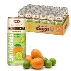 Caixa de Kombucha Gaseificada Manga e Limão Zero Açúcar OKF 355ml - 24 Latas Caixa de Kombucha Gaseificada Manga e Limão Zero Açúcar OKF 355ml - 24 Latas