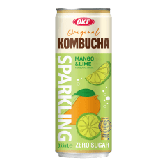 Caixa de Kombucha Gaseificada Manga e Limão Zero Açúcar OKF 355ml - 24 Latas