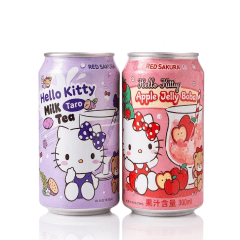 Kit 2 Latas Bebidas Asiáticas Hello Kitty Red Sakura - Leite com Inhame e Maçã com Boba Jelly