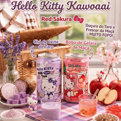 Kit 2 Latas Bebidas Asiáticas Hello Kitty Red Sakura - Leite com Inhame e Maçã com Boba Jelly