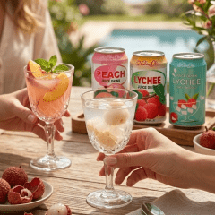 Kit 3 Latas de Suco Chin Chin - Sabores Pêssego, Lichia, Lichia com Nata de Coco
