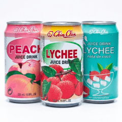 Kit 3 Latas de Suco Chin Chin - Sabores Pêssego, Lichia, Lichia com Nata de Coco