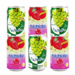 Kit 6 Latas Agua com Gas Saborizada Importada de Taiwan - Morango e Uva Verde 330ml