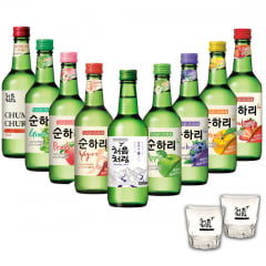 Kit 9 Soju Bebida Coreana Chum-churum Importado  Sabores + 2 COPO BRINDE