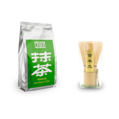 Kit Chá Verde em Pó Matcha 250g + Chasen Misturador de Bambu Tradicional