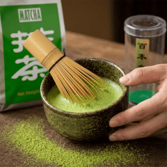 Kit Chá Verde em Pó Matcha 250g + Chasen Misturador de Bambu Tradicional