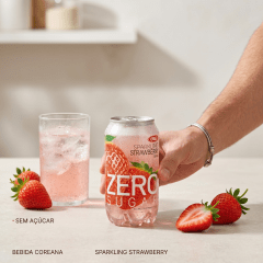 Refrigerante Coreano Sabor Morango ZERO Açúcar OKF- 350mL