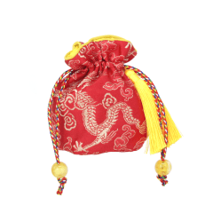 Bolsa Organizacional Pequena Oriental Dragão - Vermelho e Dourado 14cm