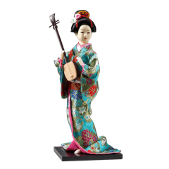 Boneca Japonesa Gueixa Artesanal com Kimono Azul Claro e Sanshin - 30cm Boneca Japonesa Gueixa Artesanal com Kimono Azul Claro e Sanshin - 30cm