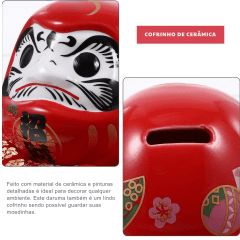 Boneco Daruma Cerâmica Vermelho - 9cm