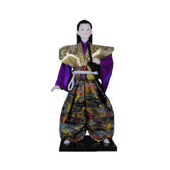 Boneco Japonês Samurai com Kimono Azul, Roxo e Dourado - 30 cm