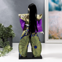 Boneco Japonês Samurai com Kimono Azul, Roxo e Dourado - 30 cm