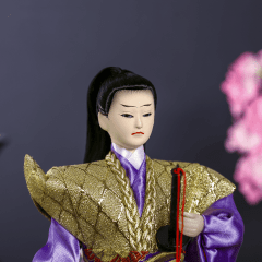 Boneco Japonês Samurai com Kimono Azul, Roxo e Dourado - 30 cm