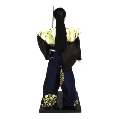 Boneco Japonês Samurai com Kimono Dourado, Marrom Liso e Azul - 30 cm