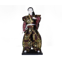 Boneco Japonês Samurai com Kimono Vinho, Preto e Dourado - 30 cm
