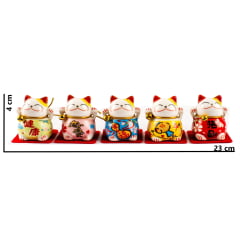 Kit Gato da Sorte Oriental Maneki Neko Cerâmica  - 5 cores
