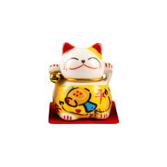 Gato da Sorte Oriental Maneki Neko Cerâmica  - AMARELO - Paz