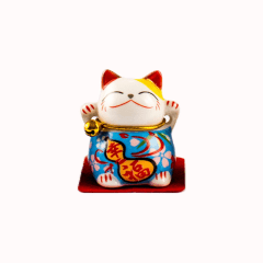 Gato da Sorte Oriental Maneki Neko Cerâmica  - AZUL - Felicidade