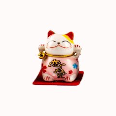 Gato da Sorte Oriental Maneki Neko Cerâmica  - ROSA - Paixão Amor