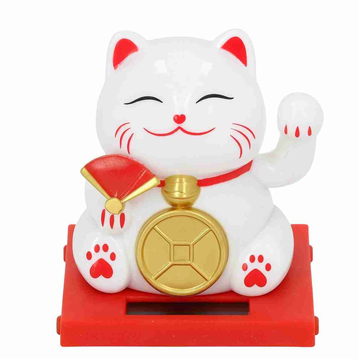 Gato da Sorte Solar Branco com Cupula - Maneki Neko
