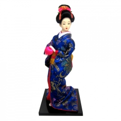 Boneca Japonesa Gueixa Artesanal com Kimono Azul e Bola