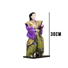 Boneco Japonês Samurai com Kimono Dourado, Roxo e Espada - 30 cm