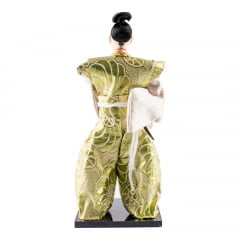 Boneco Japonês Samurai Invocado com Kimono Dourado e Branco Oriental - 30 cm