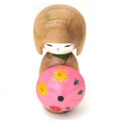 Boneca Japonesa Kokeshi com Sombrinha Oriental - Caramelo