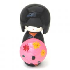 Boneca Japonesa Kokeshi com Sombrinha Oriental - Preta
