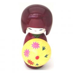 Boneca Japonesa Kokeshi com Sombrinha Oriental - Vinho