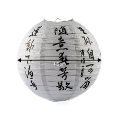 Luminária Oriental Branca Ideogramas Kanji - 40cm