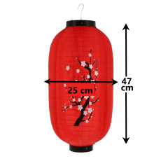 Luminária Oriental Flor de Sakura Bombori de Nylon - Vermelho - 25 cm x 47 cm