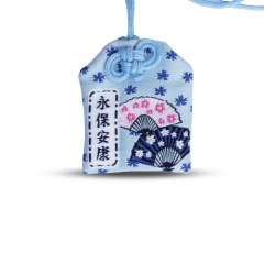 Omamori Amuleto Oriental - Azul Claro com Leques