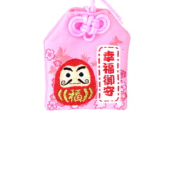 Omamori Amuleto Oriental - Rosa com Daruma