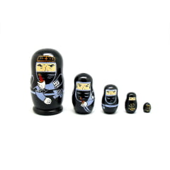 Bonecos Ninja Japones Madeira Matrioska - Preto