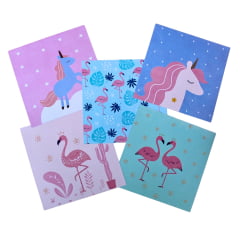 Papel de Origami Unicórnios e Flamingos 15x15cm Estampas Diferentes - 50 unidades