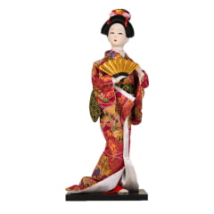 [ PEQUENOS DEFEITOS ] Boneca Japonesa Gueixa Artesanal com Kimono Pink e Leque Dourado