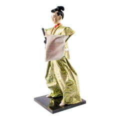 [ PEQUENOS DEFEITOS ] Boneco Japonês Samurai Invocado com Kimono Dourado e Branco Oriental - 30 cm
