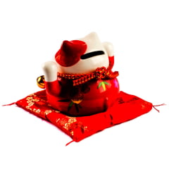 [ PEQUENOS DEFEITOS ] Gato da Sorte Maneki Neko Cerâmica - 11cm